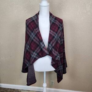 BB Dakota Burgundy and Black Plaid Open Cardigan XXL (4820)